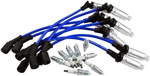 41-962 Spark Plugs + 48322 Spark Plug Wires Fits for Chevrolet Silverado Suburban Tahoe Avalanche Corvette Express Impala Monte Carlo Buick Allure Lacrosse Cadillac CTS Escalade GMC Envoy Savana, Blue Tikscience