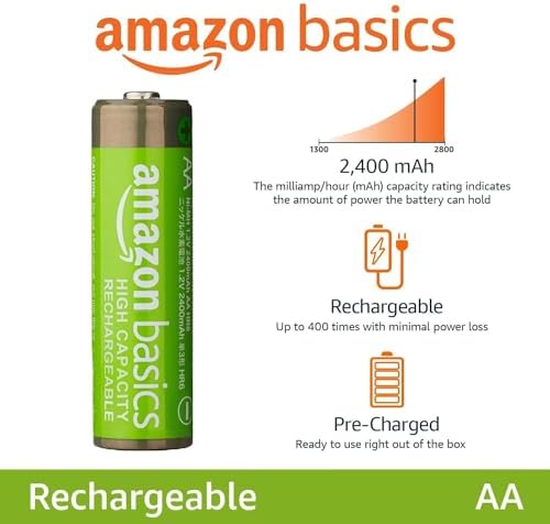 Набор из 4 аккумуляторов AA NiMH, перезаряжаемые, емкостью 2400 мАч, до 400 циклов зарядки Amazon Basics