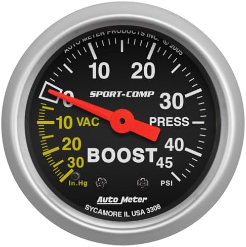 Auto Meter 3308 Sport-Comp Mechanical Boost/Vacuum Gauge, 2.3125 in. Auto Meter