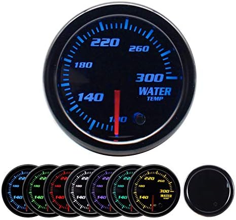 7 Color Water Coolant Gauge 300F Temperature Gauge Kit Smoke Lens, 1/8 NPT Electronic Sensor, 2-1/16" 52mm Black Dial for Car & Truck（Fahrenheit） Bowerkar