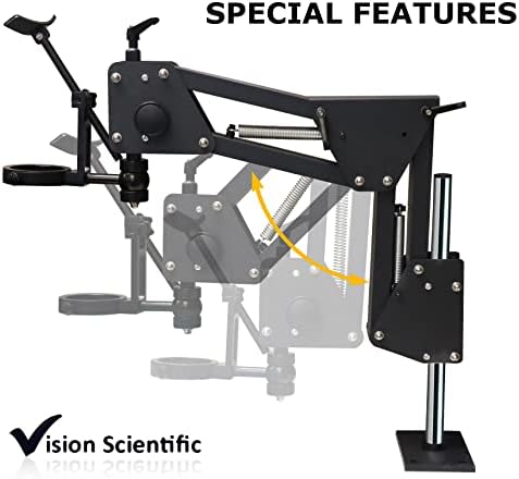 Vision Scientific VS-11E Binocular Zoom Multi-Directional Microscope | 10x Widefield Eyepiece | 0.7X—4.5X Zoom Range, 7X—45x Magnification Range | Micro-Inserts Stand with Spring Bracket Vision Scientific