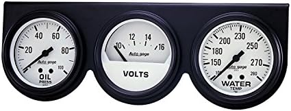 Auto Meter 2328 Autogage Mechanical White Oil/Volt/Water Gauge with Black Console Auto Meter