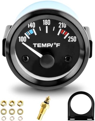 2" 52mm Water Temp Gauge, 100-250℉ Water Temp Thermometer Meter Kit Car Accessories Car Water Temp Gauge Meter with LED Backlight for Marine Boat, Ship, Car, Truck, Vehicle, Automotive(Black) Tookie