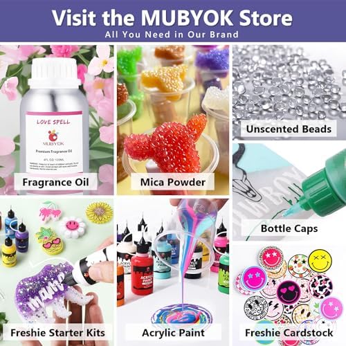 MUBYOK M139 57PCS Car Freshie Supplies Starter kit with Unscented Aroma Beads,Silicone Molds,Acrylic Paint,Mica Powder,Glitter and Accessories (Make 4 Freshies) Mubyok