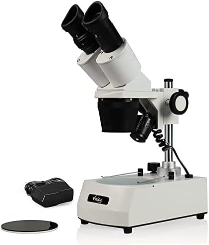 Vision Scientific VMS0002-LD-12 Binocular Stereo Microscope, 10x Widefield Eyepiece, 1x and 2X Objectives, 10x and 20x Magnification, Top and Bottom LED Illumination, Post-Mounted Stand, 110V Vision Scientific