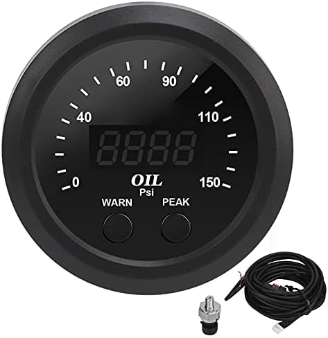 Oil Pressure Gauge White,Oil Pressure Gauge Car Modification Ultraslim 2?1/16in 52mm 150PSI Red LED White Background Oil Press Meter with Sensor Oil Pressure Gauge Press Meter Fuel 150P ebtools Tbest