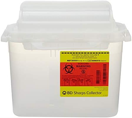 BD 305551-5.4qt Counter-Balanced Door Sharps Collector 10.75'' x 12'' x 4.5'', Clear, 20/cs BD