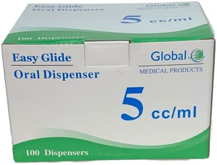 Easy Glide 5ml 5cc Oral Syringe, Sterile, Caps Included, Great for Oral Medicine and Home Care, 100 Count Easy Glide