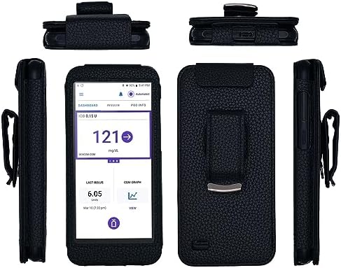 Fitted Leather Case with Belt Clip for Omnipod 5 Receiver (Continuous Glucose Monitoring) (Black) SNK