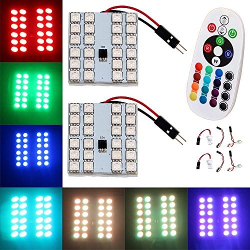 EverBrightt 1-Set(2PCS) RGB 5050 24SMD LED Panel Dome Light Auto Remote Controlled Colorful Led Lamp DC 12V With T10 BA9S Festoon Adapters YM E-Bright