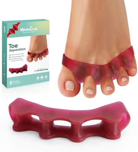 Welnove Toe Separators Bunion Corrector - Toe Spacers for Men Women to Correct Bunions and Relieve Foot Pain - Silicone Toe Spacers for Toe Overlapping Hammertoe Yoga Practice - Beige,8 Pack Welnove