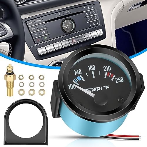 12V Water Temperature Gauge 100-250℉, 52mm Water Temp Gauge LED Backlight, Water Coolant Temp Gauge, Water Temp Meter with Sensor, Electrical Water Temperature Gauge for Car RV Truck Boat Marine Linkstyle