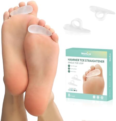 Welnove Hammer Toe Straightener Toe Corrector for Women - 8 Pcs Hammer Toe Cushion Pads for Bent, Crooked, Curled, Claw, and Hammer Toes - Soft Support and Realignment(Clear, One Loop Design) Welnove