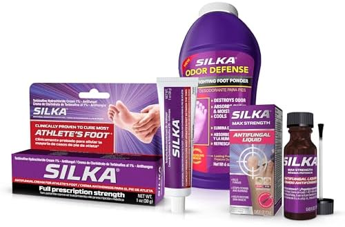 Silka Emergency Foot Care Kit, Max Strength Antifungal Liquid (Жидкость), Odor-Fighting Foot Powder (Порошок), Antifungal Cream (Крем) for Athletes Foot, Jock Itch, and Ringworm, Complete Solution for Healthy Feet Silka