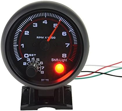 Carrfan- 3.75" Car Universal Black Tachometer Gauge White Inter Shift Light 0-8000 RPM, Only for 12V Petrol Vehicles Carrfan