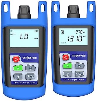 TPM-25V Fiber Optic Power Meter Built-in 10mw Visual Fault Locator + TLS-25-S Optical Light Source, 800~1700nm Optical Power Meter OPM OLS VFL OTDR Tester, Black and blue Generic