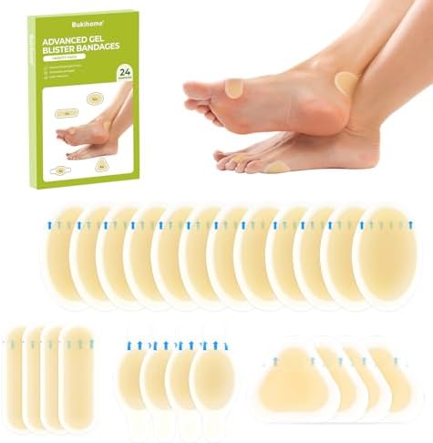 Gel Blister Hydrocolloid Bandage Pads- Bukihome 24 Count Blister Cushions for Foot, Toe, Heel - Water Resistant Bandages, Blister Pads for Prevention & Recovery (Variety Pack) Bukihome