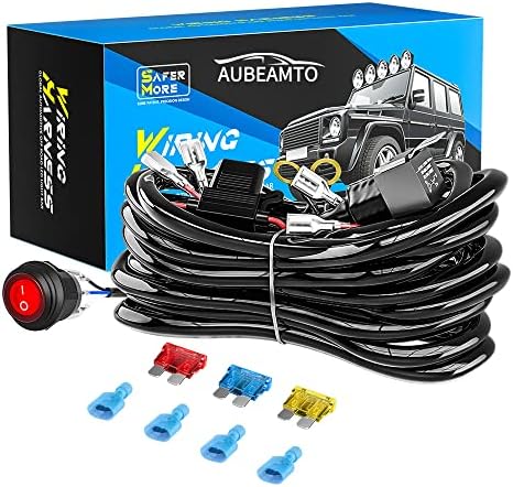 2 Leads Heavy Duty Car LED Work Light Wiring Harness Kit -AUBEAMTO 18AWG 12V 30A On/Off Switch Power Relay Blade Fuse for Auto Driving Offroad Led Work Lamp Switch ON/Off, 2 Years Warranty Aubeamto