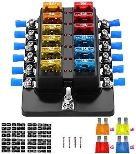 Blade Fuse Block Box Holder 12 Way with LED Indicator for Blown Fuse Suitable for Automotive Marine Boats Weiruixin (12way) Weiruixin