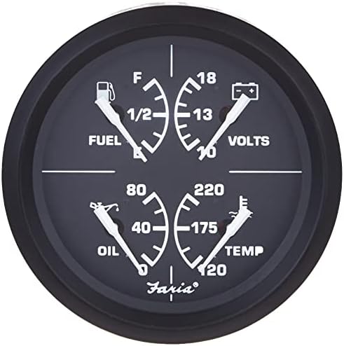 Многофункциональный датчик уровня топлива, давления масла (80 PSI), температуры воды (100-250°F), вольтметр (10-16 VDC) - 4 дюйма, черный Faria