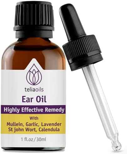 Teliaoils Natural Ear Drops (Капли) Essential Oil with Garlic and Mullein - Herbal Ear Oil Remedy for Easy Earwax Removal, Discomfort & Ringing Relief - Natural Soothing, Deep Cleansing Properties - 1 oz (Унции). Teliaoils