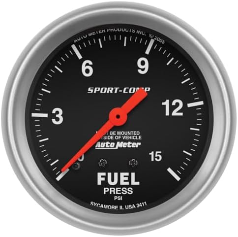 Auto Meter 3411 Sport-Comp Mechanical Fuel Pressure Gauge, Fuel Pressure - 2 5/8" Auto Meter