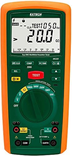 Портативный тестер изоляции MG320 с мультиметром истинного значения RMS и измерением до 20 ГΩ Extech
