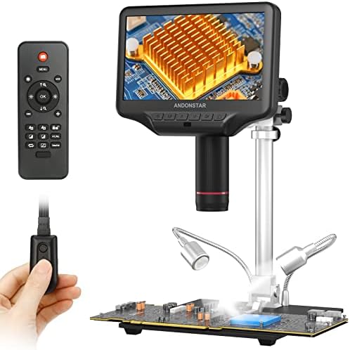 Andonstar AD407 Pro 3D HDMI Soldering Digital Microscope with Pro Metal Stand 4MP UHD and 7 inch Adjustable LCD Screen USB Video Microscopes for Phone Repairing SMT SMD DIY Andonstar