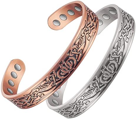 Copper Bracelets Brazaletes for Women, Adjustable Magnetic Bangles Brazaletes for Men with 8 Magnets, Pure Copper Magnetic Jewelry Set EnerCoppeX