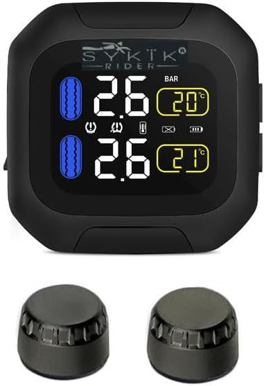 Sykik Rider SRTP300 Wireless tire Pressure Monitoring System for Motorcycles with 1.5” Monitor. Check Your tire Pressure While Riding Sykik