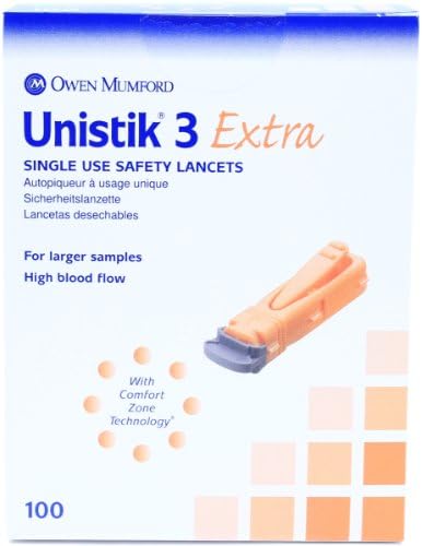 Extra Safety Lancets - Box of 100-21G with 2mm Penetration Depth Unistik 3