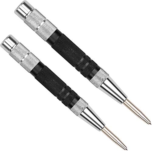 Super Strong Automatic Center Punch - 6 inch Black Steel Spring Loaded Center Hole Punch with Adjustable Tension, Hand Tool for Metal or Wood with Zippered Hard Shell Carry Case - Pack of 2 Sandor