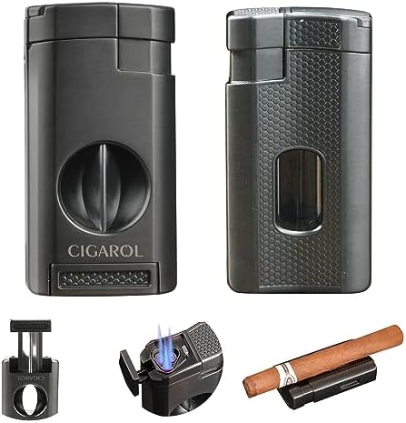 Leather Cigar Humidor, Premium Travel Humidor with Lighter, Portable Cigar Case with Shoulder Strap, Cigar Accessories Set for up to 6 Cigars, Great Gift for Men (Black) Cigaiol