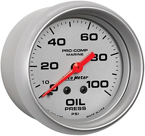 AutoMeter Gauge, Oil Pressure, 2 5/8", 100Psi, Mechanical, Marine Silver (200777-33) Auto Meter