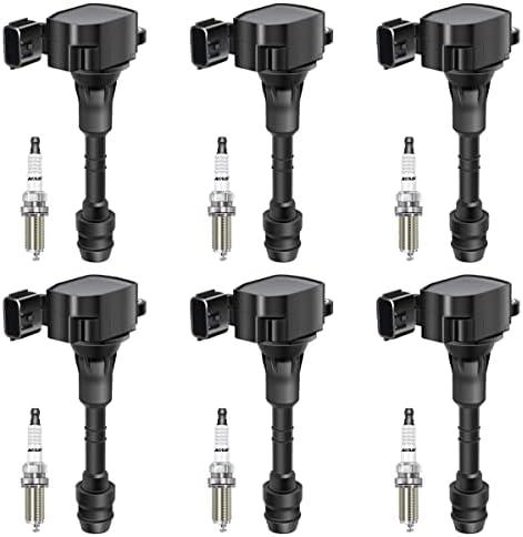 MAS Set of 6 Iridium Spark Plug and 6 Ignition Coil Pack Compatible with Nissan Infiniti I35 QX4 Altima Frontier Maxima Murano Pathfinder Quest Xterra 3.5L 4.0L V6 Replacement for UF349 ‎C1406 MAS