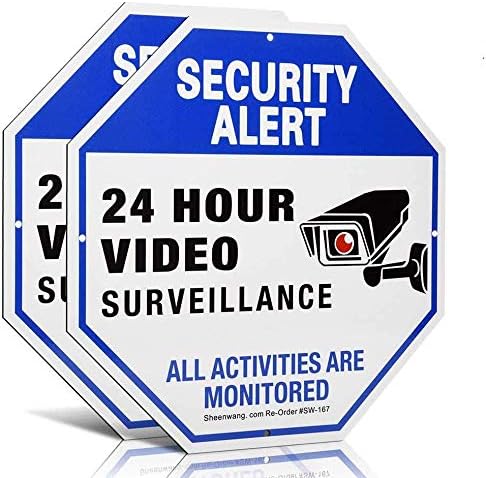 Sheenwang 2-Pack Security Camera Sign, Video Surveillance Signs Outdoor, UV Printed 40 Mil Rust Free Aluminum 10 X 10 in, Weatherproof and Heavy Duty Security Signs for Home or Business Sheenwang