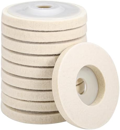 Mornajina 7 Packs 4.5" x 7/8" Round Wool Felt Polishing Wheel Disc Pads Kit for Angle Grinder 7/8" (Model 115/125), 5 Buffing Wheels Pads Come with 2 Buffing Polishing Cutting Compounds Mornajina