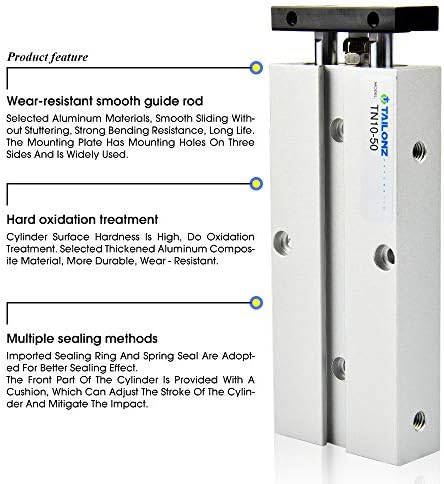 TAILONZ PNEUMATIC 10mm Bore 25mm Stroke Double-Rod Double-Acting Aluminum Pneumatic Air Cylinder TN10-25 Tailonz Pneumatic