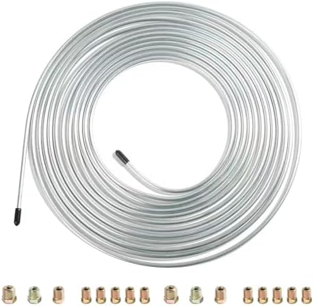 25 ft 3/16" Brake Line Tubing Kit, Flexible Copper Coated Alloy Brake Line Tubing Coil with 16 Fittings, Rustproof Brake Line Tubing Kit SAE Standard for Hydraulic Fuel Transmission System Glsowee