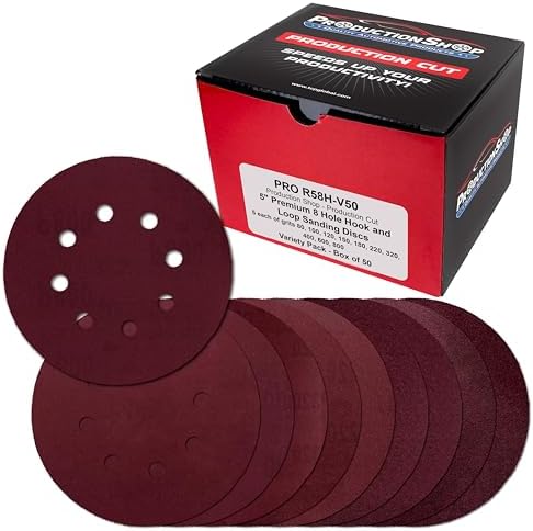 Premium 5" Red 8-Hole Pattern 40 Grit Sanding Discs, Box of 30 - Dustless Hook & Loop Backing Sandpaper for Random Orbital Sanders, Coarse-Cut Abrasive - Woodworking, Sand Auto Paint ProductionShop