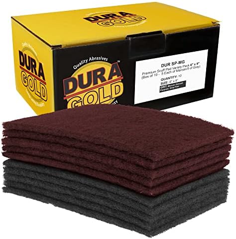 Dura-Gold Premium 6" x 9" 10 Scuff Pad Variety Pack, 2 Each Maroon, Gray, Gold, Purple and White - Scuffing, Scouring, Sanding, Cleaning, Blending, Paint Surface Prep Adhesion - Automotive Auto Body Dura-Gold