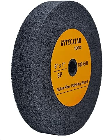 Deburring Wheel, Nylon Fiber Polishing Wheels, Abrasive Silicon Carbide Bench Buffing Grinder Wheel, Dia 6" x 1" Thickness x 5/8" Arbor, 180 Grit, 9P Gytycatah