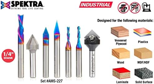 Набор фрез AMS-227 из 7 элементов для 3D-гравировки с хвостовиком 1/4 дюйма Amana Tool