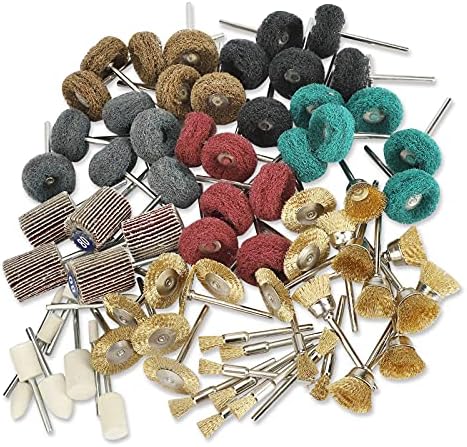 SUNJOYCO 75PCS Mini Polishing Kit, Polishing Bit Abrasive Buffing Wheels Wire Brushes Flap Wheels Set for Rotary Tool, 1/8" (3mm) Shank Sunjoyco