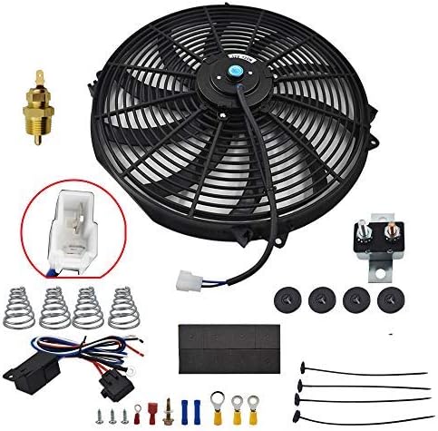 labwork 16" Electric Radiator Fan HIGH 3000+CFM Thermostat Wiring Switch Relay KIT Black Labwork