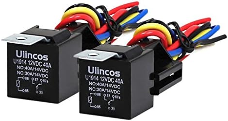 Auto Relay U1914 with 14AWG Wire Harness, 12V DC 30/40A SPDT 5-Pin (Pack of 2) Ulincos