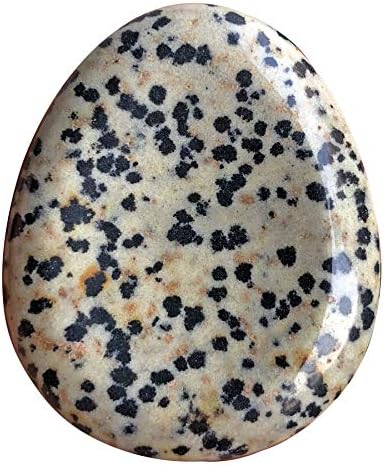 Healing Crystal Thumb Worry Stone, Teardrop Carved Palm Pocket Stones for Anxiety Therapy Geometry Chakra Reiki Positive Energy Meditation, Dalmation Jasper Favoramulet