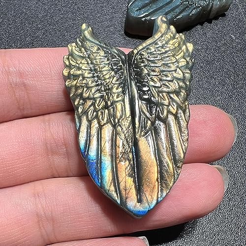 TEAMWILL Natural Yellow Labradorite Angel Wing Skull Quartz Crystal Healing Reiki Halloween Christmas Gift Art Positive Energy Stone Pendant Crystal Figurines TEAMWILL