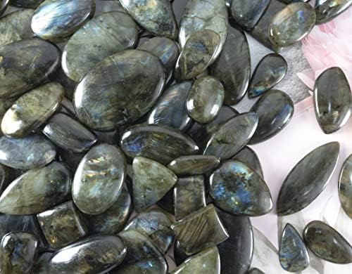 Crocon 500+ Carats Labradorite Cabochon Natural Gemstone Assorted DIY Stones Jewelry Making Loose Stones Chakra Healing Crystals Wire Wrapping Cabochons Crocon