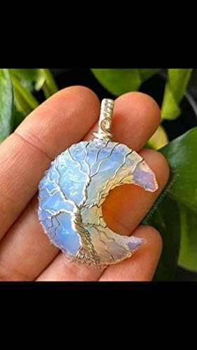 crystalmiracle Opalite Moon Stone Pendant Wrapped Healing Wellness Positive Energy Gift Peace Meditation Handcrafted Accessory CRYSTALMIRACLE